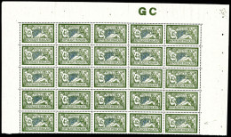 ** N°143d, Merson, 45c Vert Et Bleu Papier 'GC' En Feuille De 25 Exemplaires Avec Manchette GC, Fraîcheur Postale, Très  - Fogli Completi