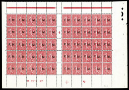 ** N°4, 10c Rose Surchargé: FEUILLE DE 50 EXEMPLAIRES, Millésime '6', Avec Numéro Et Croix De Repère, Fraîcheur Postale, - Ganze Bögen