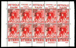 ** N°158Aab, 1F Sur 90c Rouge: Surcharge Renversée Sur Feuillet De 10 Timbres Avec PUB. SUPERBE. R. (certificat)  Qualit - Unused Stamps