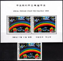 KOREA SOUTH 1980 Philatelic Week. Child's Drawing - Rainbow. Single And Souvenir Sheet, MNH - Día Del Sello