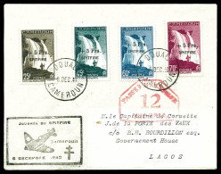 O N°236/239, 1940, Spitfire 25c, 45c, 60c Et 70c, Série Complète Obl DOUALA Le 8 Dec 40 Sur Lettre Pour LAGOS Avec Griff - Storia Postale