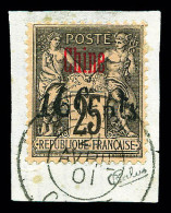 O N°22A, 16c Sur 25c Noir Sur Rose: SURCHARGE NOIRE, Sur Petit Fragment, SUPERBE Et RARE (signé Calves/certificat)  Qual - Used Stamps