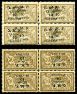 ** N°95b/c, 10 Pi Sur 50c Brun: Double Surcharge Et Surcharge Renversée En Bloc De Quatre (2ex*). TB (certificat)  Quali - Unused Stamps