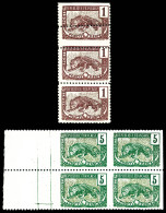 ** N° 27e, Deux Ex Piquage à Cheval Dans Une Bande De Trois Verticale, Et 30d, 2 Paire ND Verticalement Formant Bloc De  - Unused Stamps