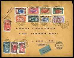 O N°82 à 131, 12 Valeurs Avec Griffe 'SERVICE AVION' Sur Lettre Du Consulat D'Ethiopie De Djibouti 29 Dec 1929 Pour ADDI - Storia Postale