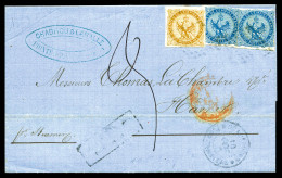 O Aigle 10c Bistre + Paire 20c Bleu Sur Lettre Du 10 Octobre 1869 De Pointe à Pitre Pour Le Havre. TB  Qualité: Oblitéré - Cartas & Documentos