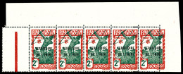 ** N°2, 2c Rouge Et Vert: Piquage Décalé Tenant à Normaux En Bande De 5 Cdf. SUP (certificat)  Qualité: ** - Unused Stamps