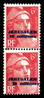 ** JERUSALEM N°3aa, Gandon Avec Variété Surcharge Déplacée Tenant à Normal. SUP. R.R. (certificat)  Qualité: **  Cote: 1 - Altri & Non Classificati