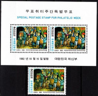 KOREA SOUTH 1982 Philatelic Week. Child's Drawing - Miners. Single And Souvenir Sheet, MNH - Día Del Sello