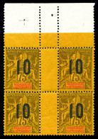 ** N°114, 10 Sur 75c : Bloc De Quatre Haut De Feuille: SANS MILLESIME. SUP (certificat)  Qualité: **  Cote: 1500 Euros - Unused Stamps