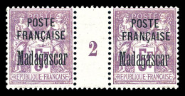 ** N°22, 5f Violet En Paire Millésime '2' (1ex * Quasi**). SUP (certificat)  Qualité: ** - Nuevos