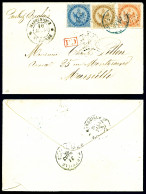 O Aigle, Affranchissement Tricolore (10c Bistre + 20c Bleu +40c Orange) Obl Losange De Points Et Cachet Circulaire Bleu  - Storia Postale