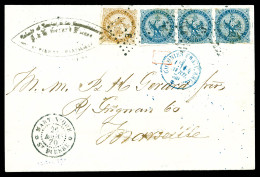 O Aigle 20c Bleu Bande De 3 + 10c Bistre, Tarif Martinique-France Par Voie Anglaise Sur Lettre De ST PIERRE Le 26 Mars 1 - Storia Postale