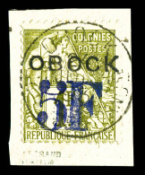 O N°31, 5F Sur 1F Olive Oblitéré Càd Obock Sur Son Support. TTB (signé Calves/certificat)  Qualité: Oblitéré  Cote: 950  - Used Stamps