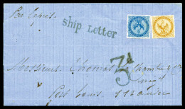 O Aigle 10c Bistre +20c Bleu Sur Lettre Du 11 Avril 1868 De St DENIS Pour PORT LOUIS (Ile Maurice), Au Verso Càd D'arriv - Storia Postale