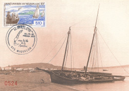 SAINT PIERRE ET MIQUELON - CARTE MAXIMUM COMMANDANT VERS LES ILES DE LA MADELEINE OBLITEREE 9 JUIN 1993 - Cartoline Maximum