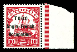 ** N°34, 10 Pf Rouge, Surcharge Type I, Bdf. SUP (certificat)  Qualité: **  Cote: 830 Euros - Unused Stamps