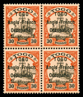 ** N°37, 30 Pfennig Rouge Et Noir Sur Saumon Type I En Bloc De Quatre. SUP (certificat)  Qualité: **  Cote: 1100 Euros - Unused Stamps