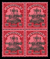 ** N°40, 80 Pfennig Surchargé 'TOGO Anglo-French Occupation' En Bloc De Quatre, Fraîcheur Postale. SUP (certificat)  Qua - Ongebruikt