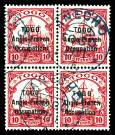 O N°56b, 10 Pf Rouge: 'O' Brisé: 'TOGU' Tenant à Normaux En Bloc De Quatre. Tirage 40 Exemplaires. SUP. R. (certificat)  - Used Stamps