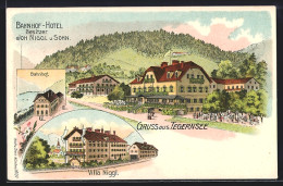 Lithographie Tegernsee, Bahnhof-Hotel Mit Umgebung, Villa Niggl  - Tegernsee