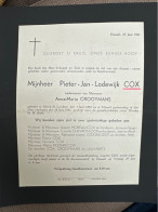 Pieter-Jan Cox Wed Crooymans Anna-Maria *1854 Herk-de-Lambert +1941 Hasselt Chevron Leuvaerts - Obituary Notices