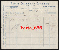 Fabrica Ceramica Do Carvalhinho * Porto * Gaia * Factura 1929 - Portugal