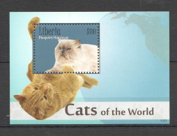 B1417 2010 Liberia Fauna Pets Cats Of The World 1Bl Mnh - Chats Domestiques