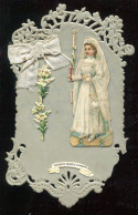 Image Celluloïd Ajoutis Chromos Communiante Ruban Soie Souvenir 1ère Communion Raymonde Blombry Eglise N.D. Clichy 1924 - Santini