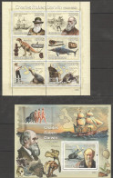 B1476 2009 Guinea-Bissau Fauna Reptiles Dinosaurs Ships Charles Darwin Kb+Bl Mnh - Prehistóricos