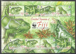 Ft096 2010 Fiji Wwf Fauna Reptiles Crested Iguana #1294-7 1Sh Mnh - Andere & Zonder Classificatie