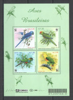 Ft100 2001 Brazil Wwf Parrots Brazilian Birds Fauna #3150-3 Bl115 Mnh - Andere & Zonder Classificatie