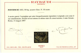 1852 Pontificio 50 Baj Usato Annullo Circolare Cert Raybaudi - Kerkelijke Staten