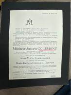 Joseph Colemont Politiecommissaris Stad Hasselt Brigade Commandant Rijkswacht ARA Agent 40-45 *1879 Wijchmaal + Hasselt - Obituary Notices