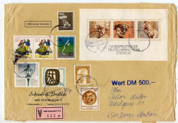 Germany, West 1982 Insured V-Label Cover; Düsseldorf To Worms-Abenheim; Mix Of Stamps - Storia Postale
