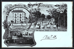 Lithographie Freiburg I. Br., Hotel Trescher Zum Pfauen, Schwarzwald-Halle  - Schwaebisch Hall