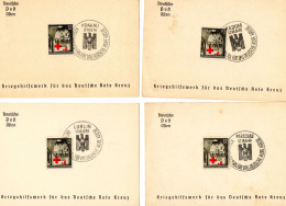 POLOGNE-OCCUP.ALLEMANDE. 1940. 4 OBLIT. DEUTSCHE ROTE KREUZ...KRAKAU.LUBLIN.RADOM.WARSCHAU.  - Red Cross