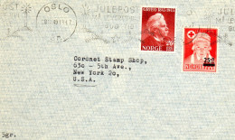 NORVEGE.1949. RARE LETTRE Pour USA.CROIX-ROUGE SURCHARGE. « GRIEG ». « JULE POST... » (NOEL) - Red Cross