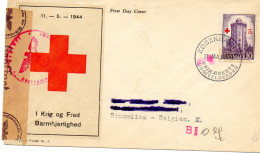 DANEMARK.1944. CENSURE ALLEMANDE .VIGNETTE CROIX-ROUGE.  FDC Pour Belgique.. - Red Cross