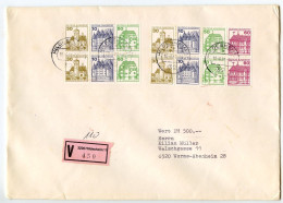 Germany, West 1981 Insured V-Label Cover; Hildesheim To Worms-Abenheim; Castle Definitive Booklet Stamps - Storia Postale