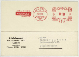 Schweiz 1945, Postkarte Freistempel / EMA / Meterstamp Nideroest Eisenhandlung Luzern - Oberentfelden - Affrancature Meccaniche