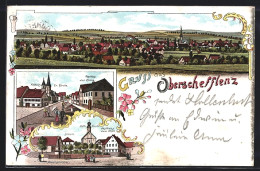 Lithographie Schefflenz, Gasthaus Zur Krone & Zum Engel, Schule, Rathaus, Ortsansicht  - Sonstige & Ohne Zuordnung