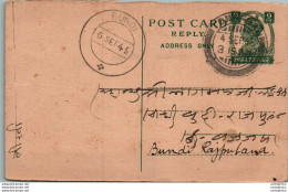 India Postal Stationery George VI 9p Bundi Cds - Cartes Postales