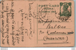 India Postal Stationery George VI 9p To Kuchaman Marwar - Cartes Postales