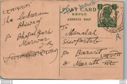 India Postal Stationery George VI 9p Jodhpur Cds To Baraut - Cartes Postales
