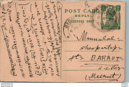 India Postal Stationery George VI 9p Baraut Cds - Cartes Postales