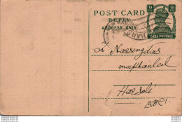 India Postal Stationery George VI 9p To Harsali - Cartes Postales