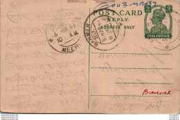 India Postal Stationery George VI 9p Meerut Cds Barmer Cd - Cartes Postales