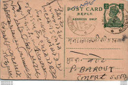 India Postal Stationery George VI 9p To Baraut - Cartes Postales