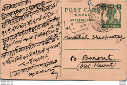 India Postal Stationery George VI 9p To Baraut - Cartes Postales